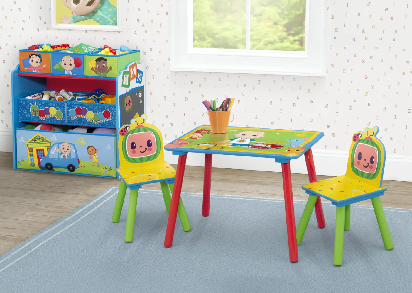 4-Piece Toddler Playroom Set by Delta Children – Includes Play Table with Dry Erase Tabletop and 6 Bin