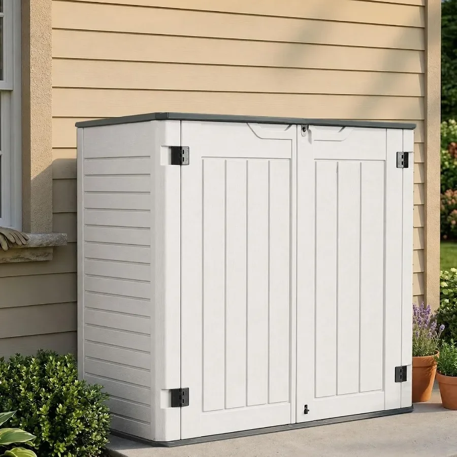 35 Cuft Outdoor Storage Shed with 2 Shelves, Outside Storage Cabinet Waterproof with 2 Doors, Large Capacity Horizontal Garden