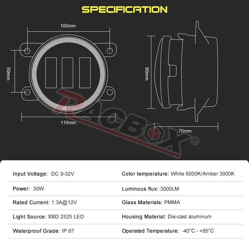 3.5 Inch LED Fog Lamp Dual-Color For Jeep Wrangler For Dodge Chrysler Fiat 12V 24V Driving Lights DRL High Low Beam White Amber