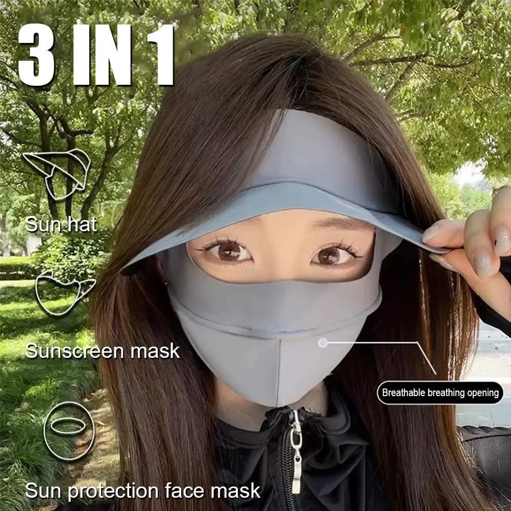 UPF50+ Full Face Sun Protection Visor Hat, Integrated Cooling Mask Neck Flap, Adjustable, Foldable for Outdoor Activities
