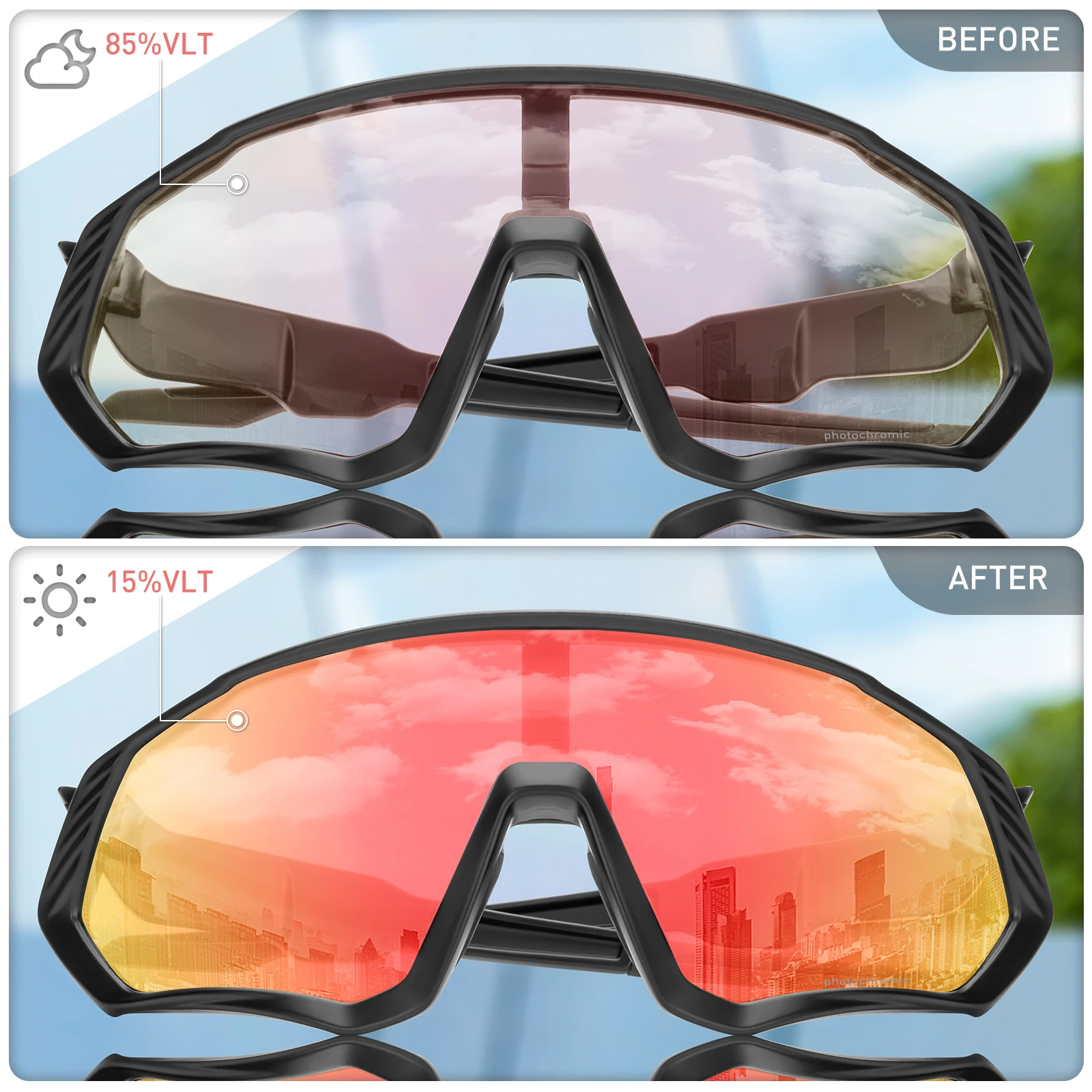 Kapvoe Photochromic Red Blue Cycling Glasses Men Women Bike Riding Sunglasses Bicycle Hiking Running Goggles Driving Eyewear