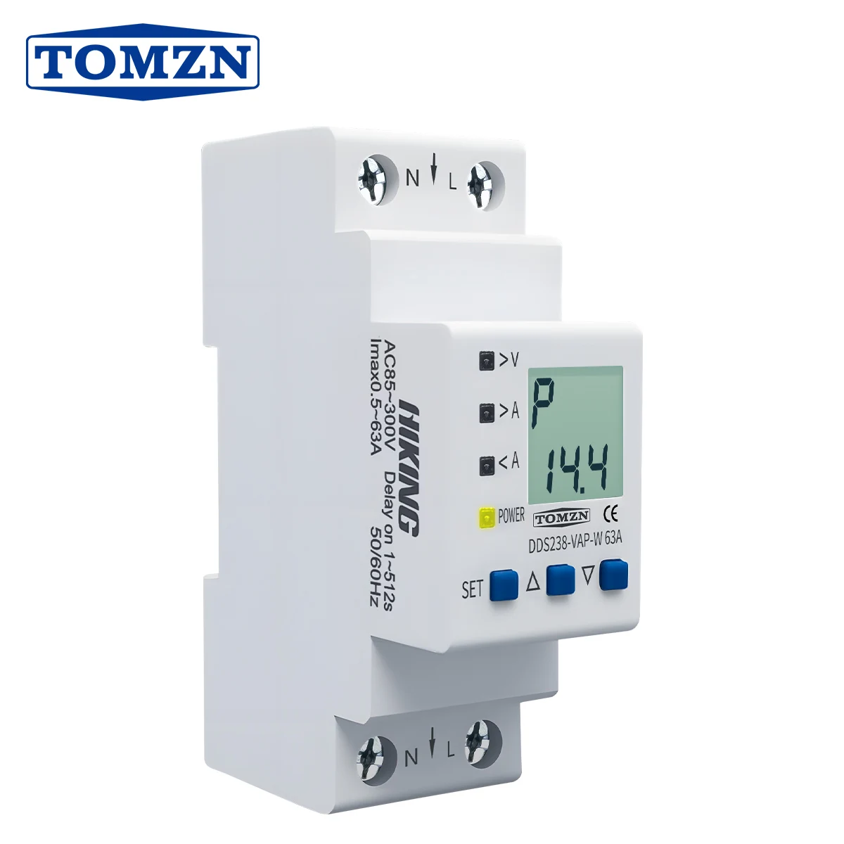 TOMZN Adjustable Overvoltage Undercurrent Protector Relay 63A 110230V V-I-kW-kWh Multi-Function Display | Water Level Control