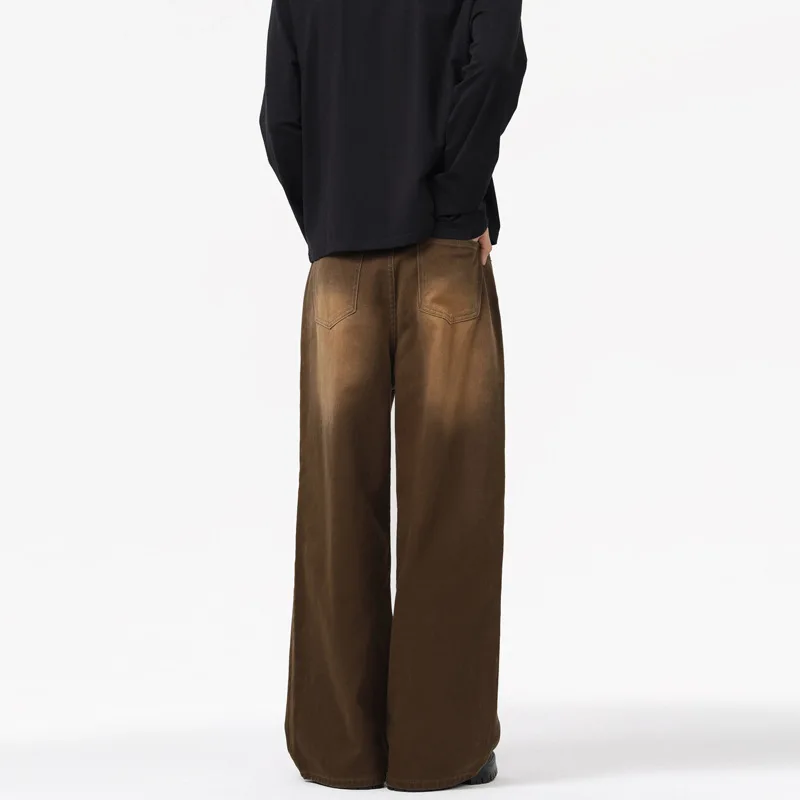 WTHT Mode Heren Gradiënt Doen Oud Ontwerp Rechte Denim Broek Vintage 2025, Zomer Hoge taille Losse Wijde Pijpen Jeans Mannelijke 2A0667