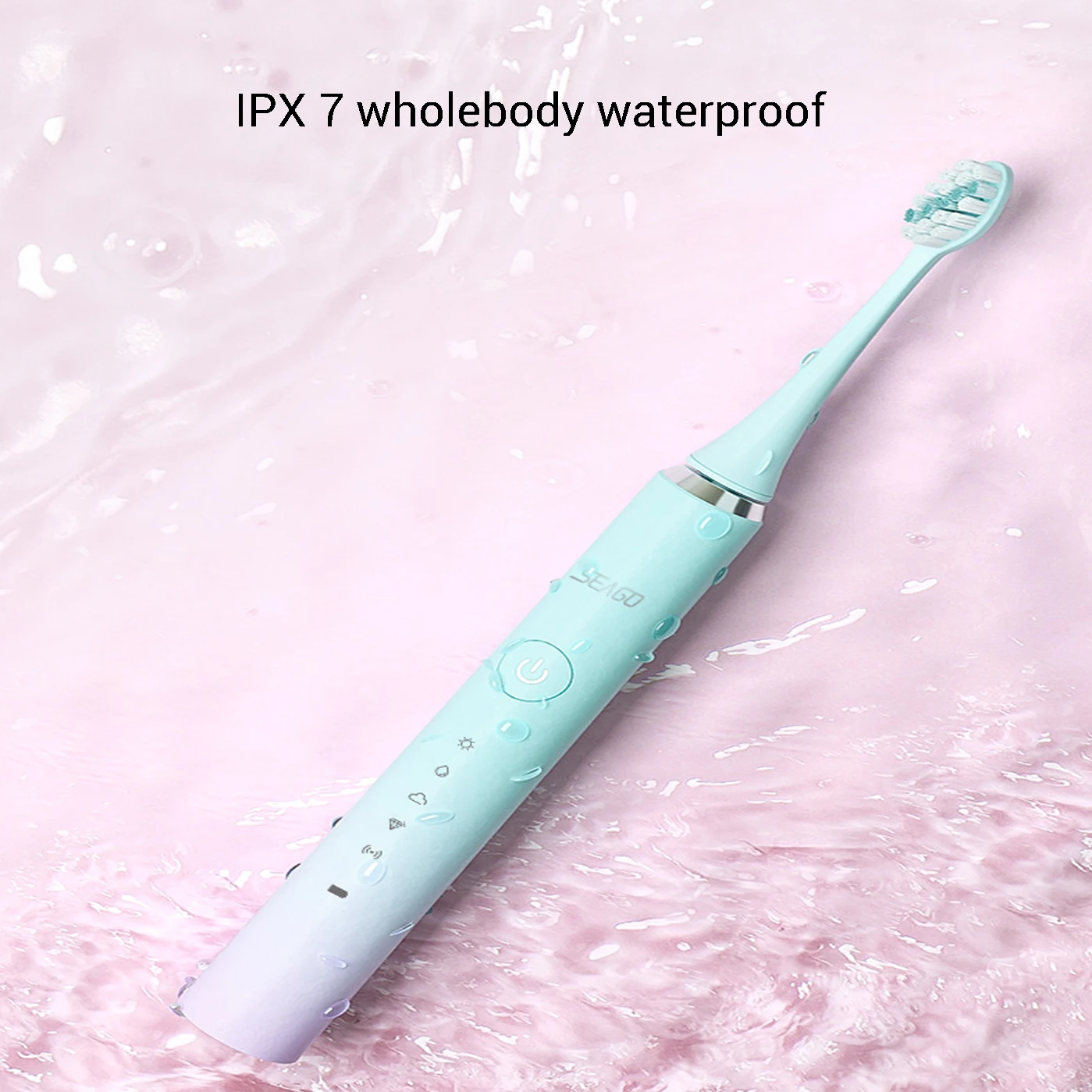 Seago-s2 s2 escova de dentes elétrica, 5 modos, clareamento, 2 minutos, temporizador inteligente, ipx7, com 3 cabeças de substituição