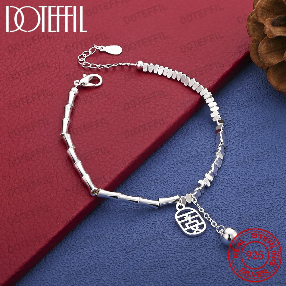 Stylish 925 Sterling Silver 8-inch Delicate Bamboo Bracelet for Women, Wedding Party Gift Jewelry