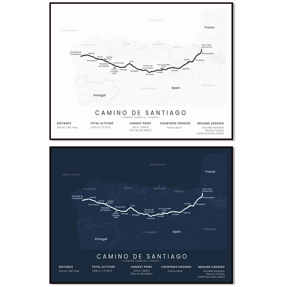 Everest Base Camp Hike Map, Annapurna Circuit Map, Camino de Santiago Map, GR10 Trail Map, GR10 Trail Poster, Hiker Gifts
