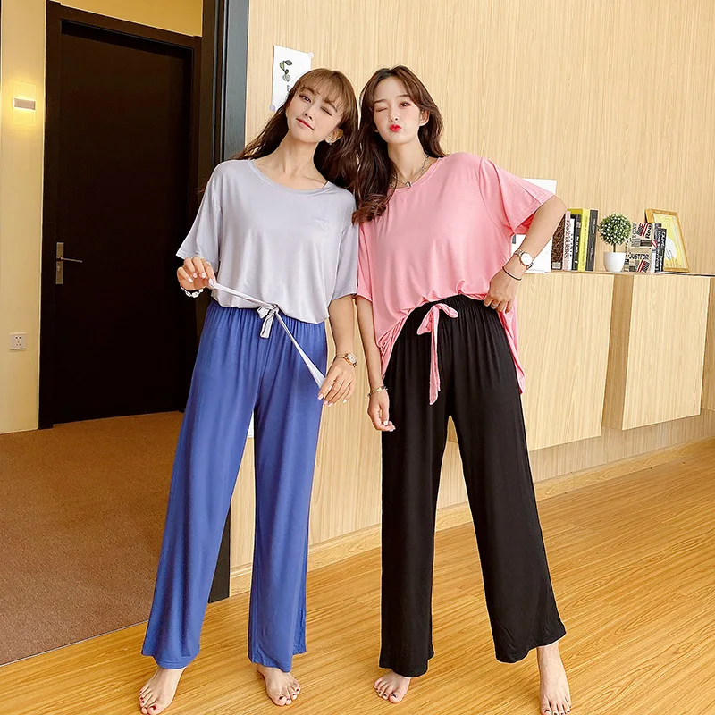 

plus Size Home Clothes Summer Thin Set Loose Women's Two-Piece Set Extra Large Comfortable Sleepwear Modal Fabric round Neck