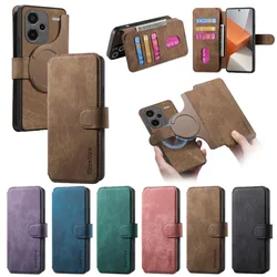 for Magsafe Flip Leather Cover For Xiaomi Redmi Note 13 Pro 4G 5G 12Pro Turbo 3 Removable Magnetic Wallet Card Holder Phone Case