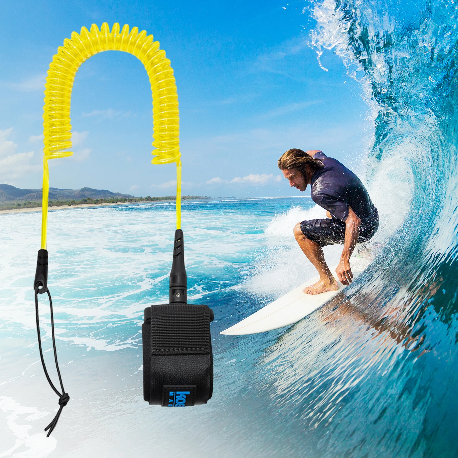 Coiled SUP Leash Stand Up Paddle Board Leg Rope Surfboard Leash for Paddleboard Shortboard Longboard Watersports Accessory