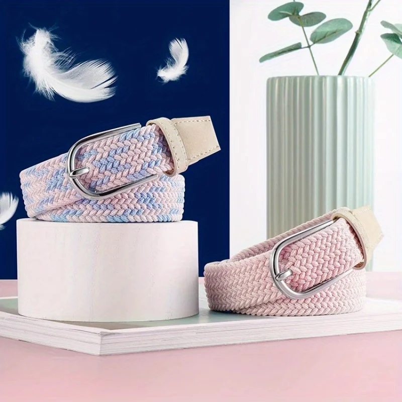 لكمة خالية حزام المرأة جميع مطابقة الجينز سير من القنب المنسوجة مطاطا تمتد دبوس مشبك طالب كسول حزام منسوج