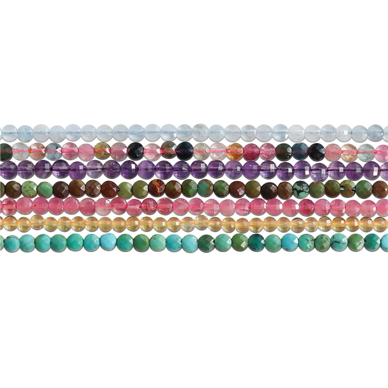 

Natural Stone Turquoise Tourmaline Garnet Agate Citrine Aquamarine Faceted Flat Round Beads 2MM For Jewelry Making DIY Bracelet