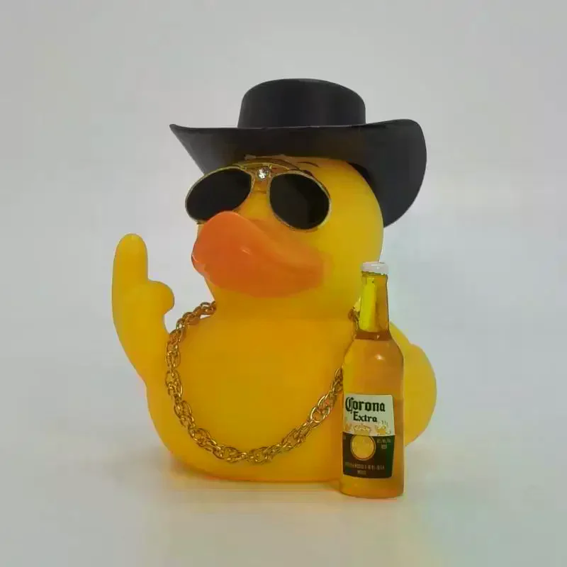 1 Set Cool Rubber Duck With Small Wine Bottle Beer Home Car Ornament Funny Middle Finger Duck Car Dashboard Decoration Gift