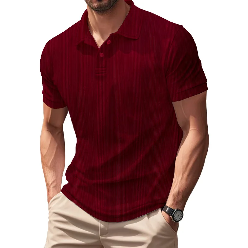 American Summer Jacquard Men's Polo Shirt Short Sleeve Simple British Style Lapel Heavy T-Shirt Men
