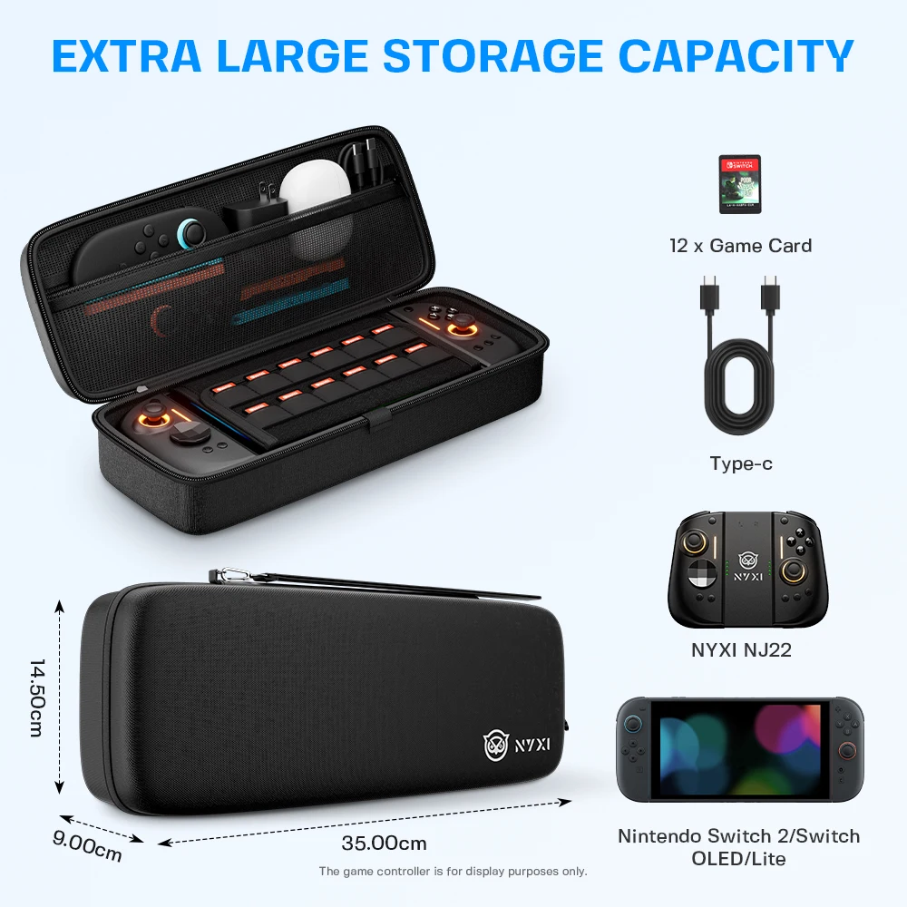 NYXI Odyssey Carrying Case for Switch 2/Switch OLED/Hyperion 3/Wizard, EVA Hard Shell, Large Capacity, Built-in Stand, Portable Travel Bag