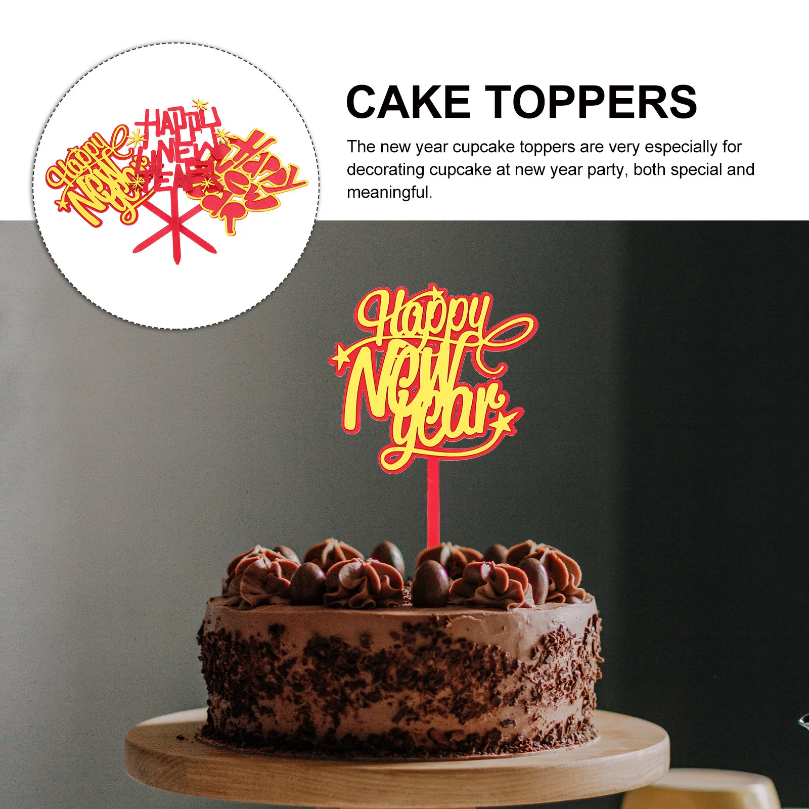 

6Pcs New Year Cupcake Toppers Delicate Dessert Decorations Fun Party Ornaments Safe for Use New Years Cake Decorations