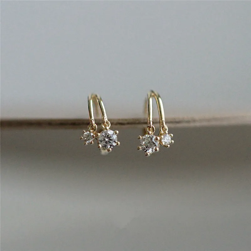 

S925 Silver Plated 18K Gold Simple and Versatile Sun Zircon Earrings Women Korean Banquet Jewelry Accessories