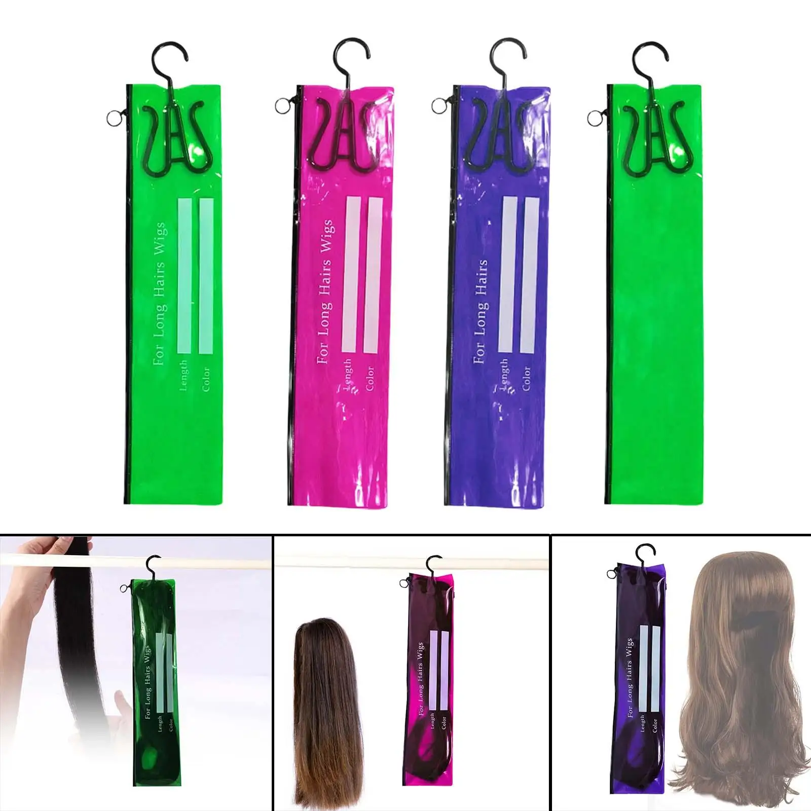 Hair Extension Storage Bag, Hair Extension Hanger, Wig Storage Bag with Hanger for Ponytail Bundles