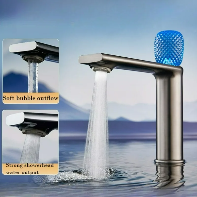 

Full Copper Basin Faucet Lavatory Mixer Tap Brass Bathroom with Crystal Light Crystal Lever Faucet Gray Sink Mixer White Tap