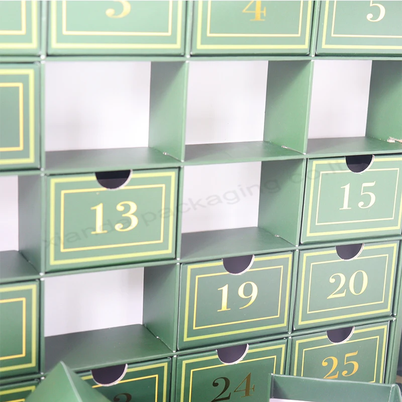 20 0piece.Custom.Green Cardboard Packaging Custom Advent Calendar Paper Box With 24 Drawer Small box Dedicate