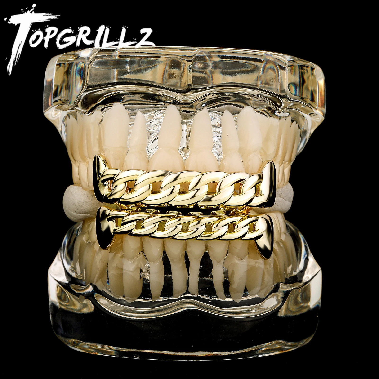 TOPGRILLZ 힙합 치아 그릴 세트, 남녀공용 상단 하단 입 골드 컬러 치아 그릴, 치아 캡, 탈착식 치과 쥬얼리