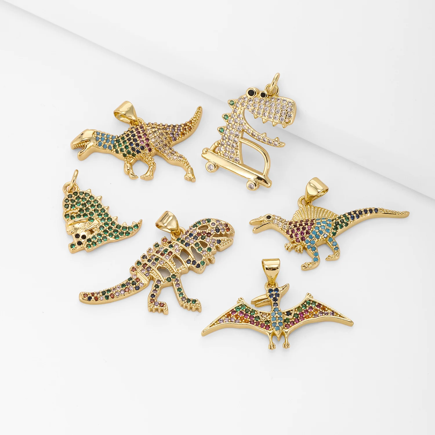 Cute Animal 6 Styles Dinosaur Pendant Fully Colorful Crystal Copper Women Men Child DIY Jewerly Party Birthday Gift Dropshipping