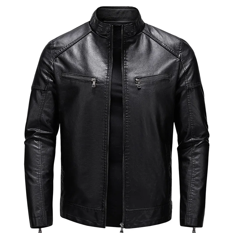 

Pop Men Leather Jacket Autumn Winter Motorcycle PU Leather Coat Mens Stand Collar Casual Warm Windbreaker Outerwear MY865