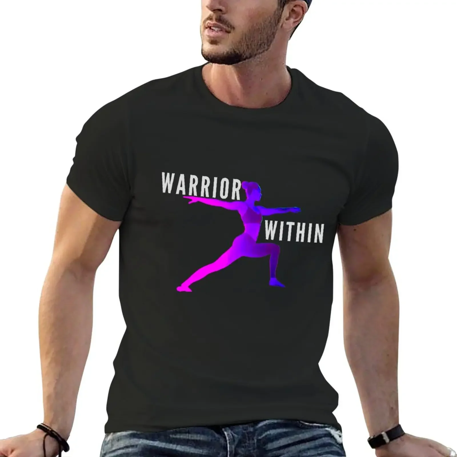 

Yoga warrior pose inspired design T-Shirt quick drying customs design your own blacks mens workout shirts