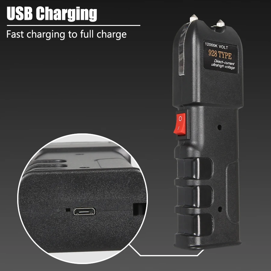 928 tactische zaklamp - krachtig ABS, USB oplaadbaar met raambreker, zelfverdedigingszaklamp met vaste focus