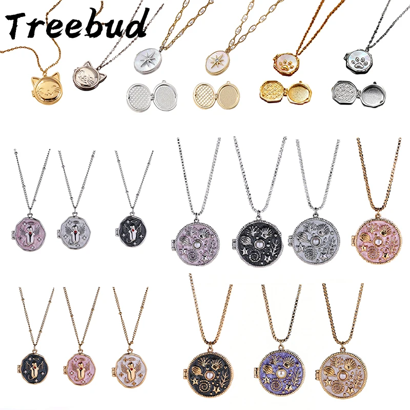 

Treebud Custom Necklace Vintage Photo Album Box Pet Angel Personalized Dog Cat Color Photo Oval Openable Pendant Cute Jewelry