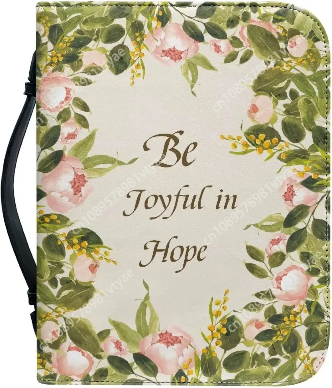 

Pink Flower Bible Protect Cover for Women Girls Leather with Smooth Zipper Handle Bag Multi Functional Leather Scripture Bag