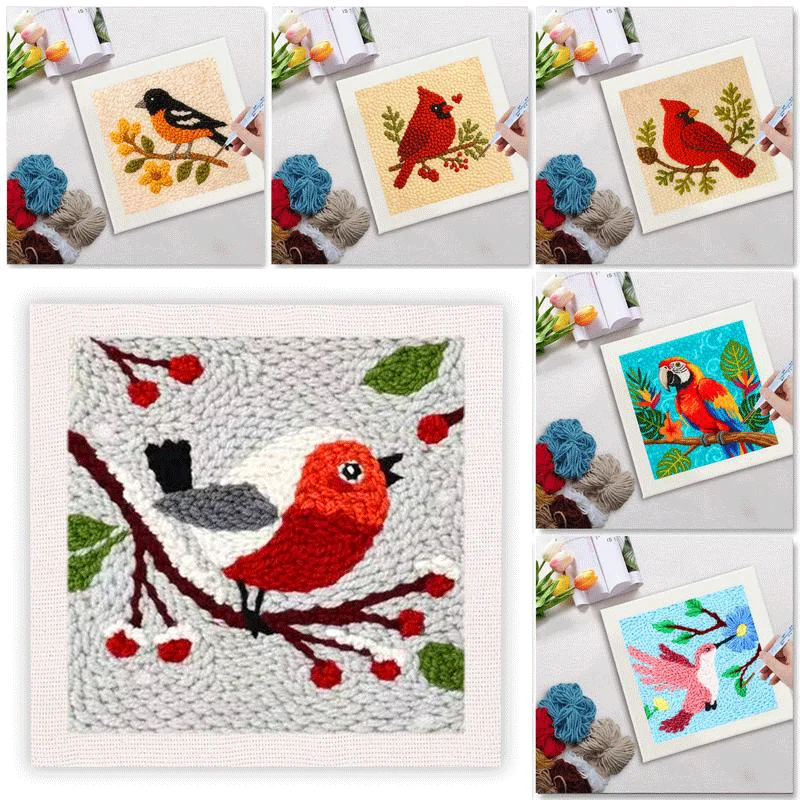 GATYZTORY Birds Punch Needle Embroidery Personalized Gift Embroidery Kit Animal Cross Stitch Supplies Art Supplies Adult Hobbies