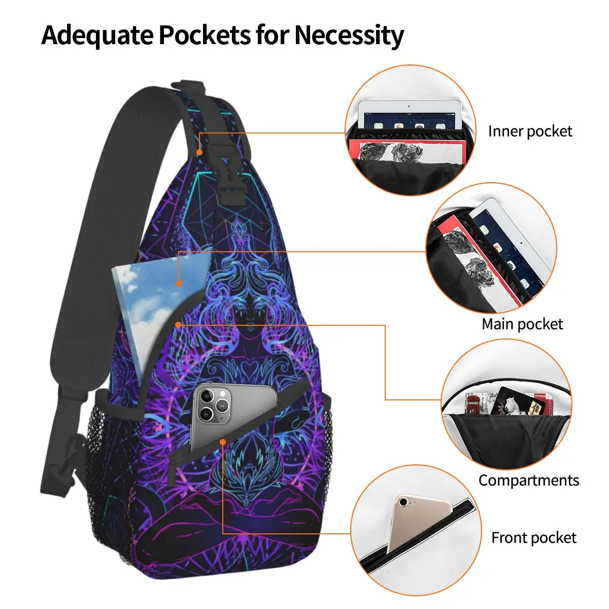 India Mandala Zen Buddha Crossbody Sling Bag Cool Chest Bag Mandala Psychedelic Shoulder Backpack Daypack Travel Hiking Travel