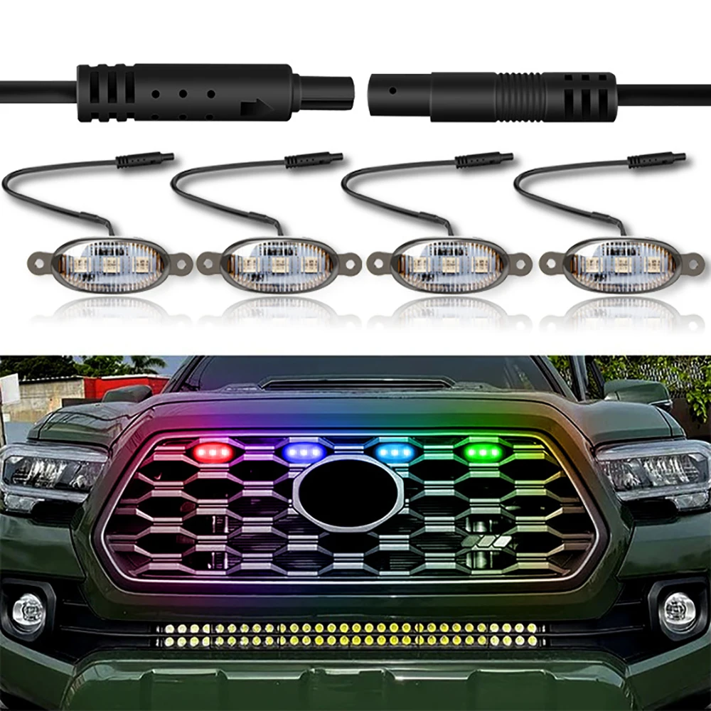 OKEEN RGB Colorful Car Front Grille Lights Driving Lamp 3SMD LED Car Eagle Eye Light Raptor Style Auto Daytime Running Light 12V