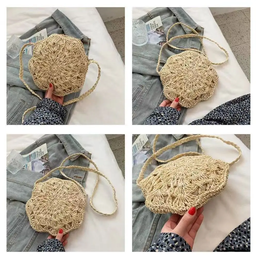 Modne okrągła ze słomy torby Crossbody dla kobiet ręcznie tkane rattanowe torebki podróżne damskie letnie torby plażowe boho