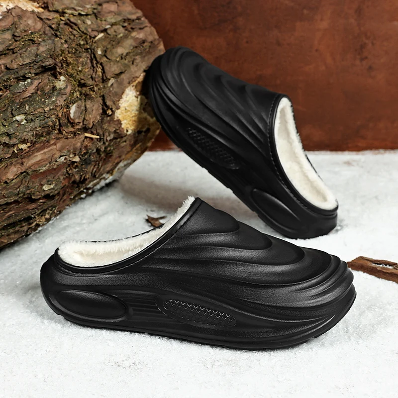 Men Cotton Slipper Winter Solid Color Plush Indoor House Shoes Casual Flats Sports Warm Thick Sole Wear-resistant Shoes