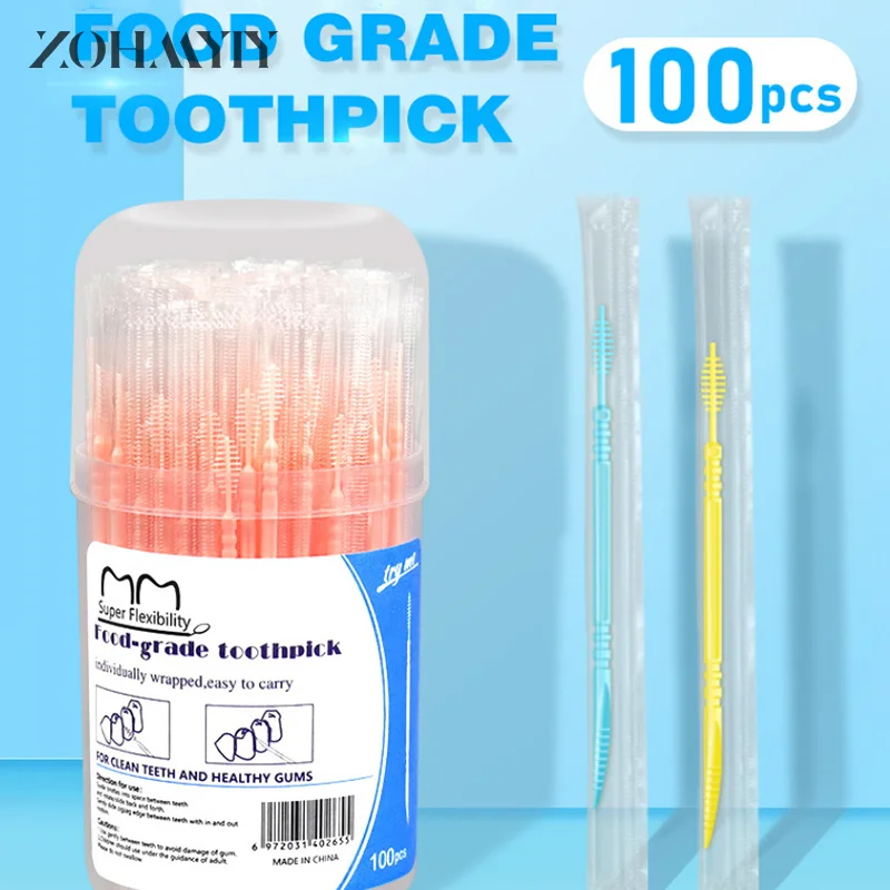 Hilo Dental en forma de hueso de pescado de doble punta, palillo de dientes de plástico desechable, cepillo Interdental, herramienta de limpieza bucal