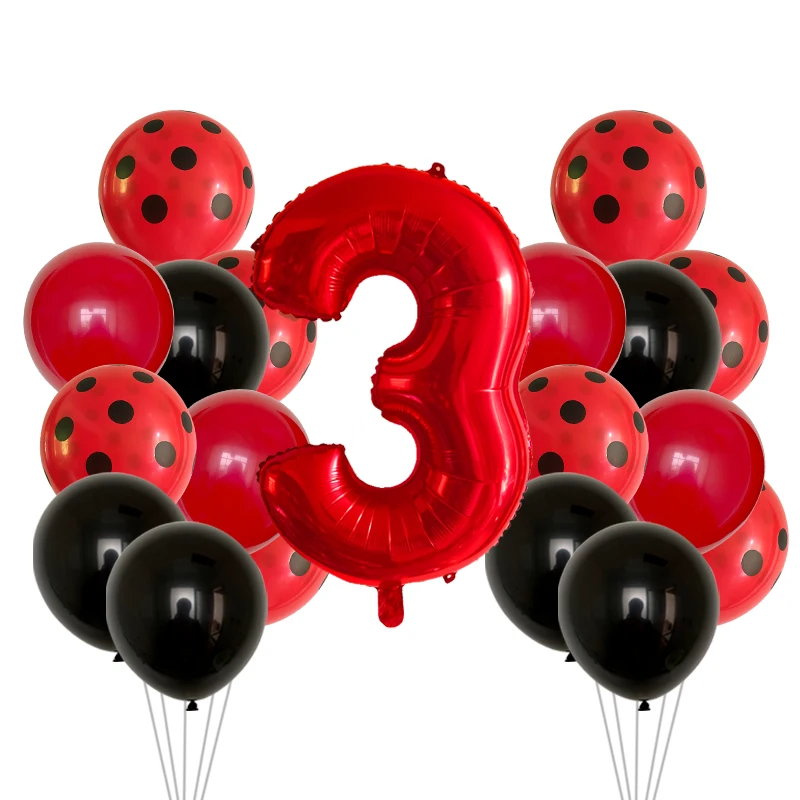 21 Pcs 12 Inch Red Black Dots Ladybug Balloons Birthday Party Decorations Baby Shower 32 Inch Red Number Birthday Party Supplies
