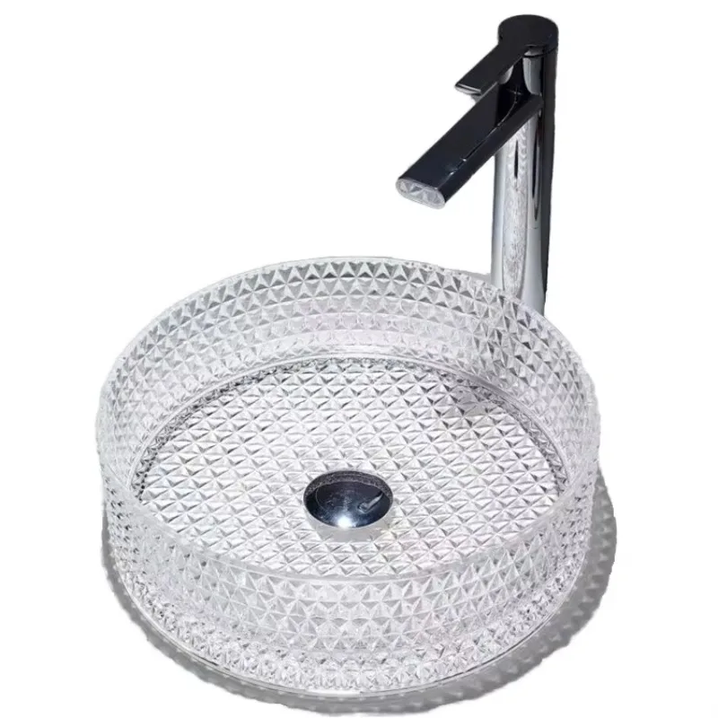 

Simple modern yellow transparent individual glass sink counter vanity basin with drain for modern bathroom design