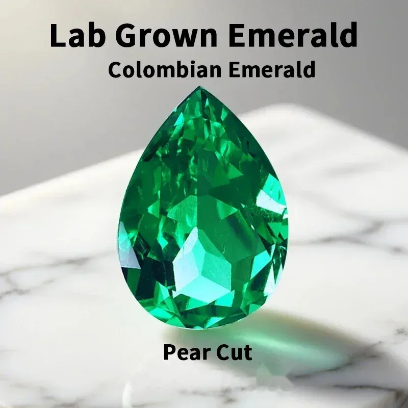 Lab Grown Colombia Emerald Pear Shape Hand-cut Hydrothermal Gemstone Beads for Jewelry Making Pendant Selectable Certificate