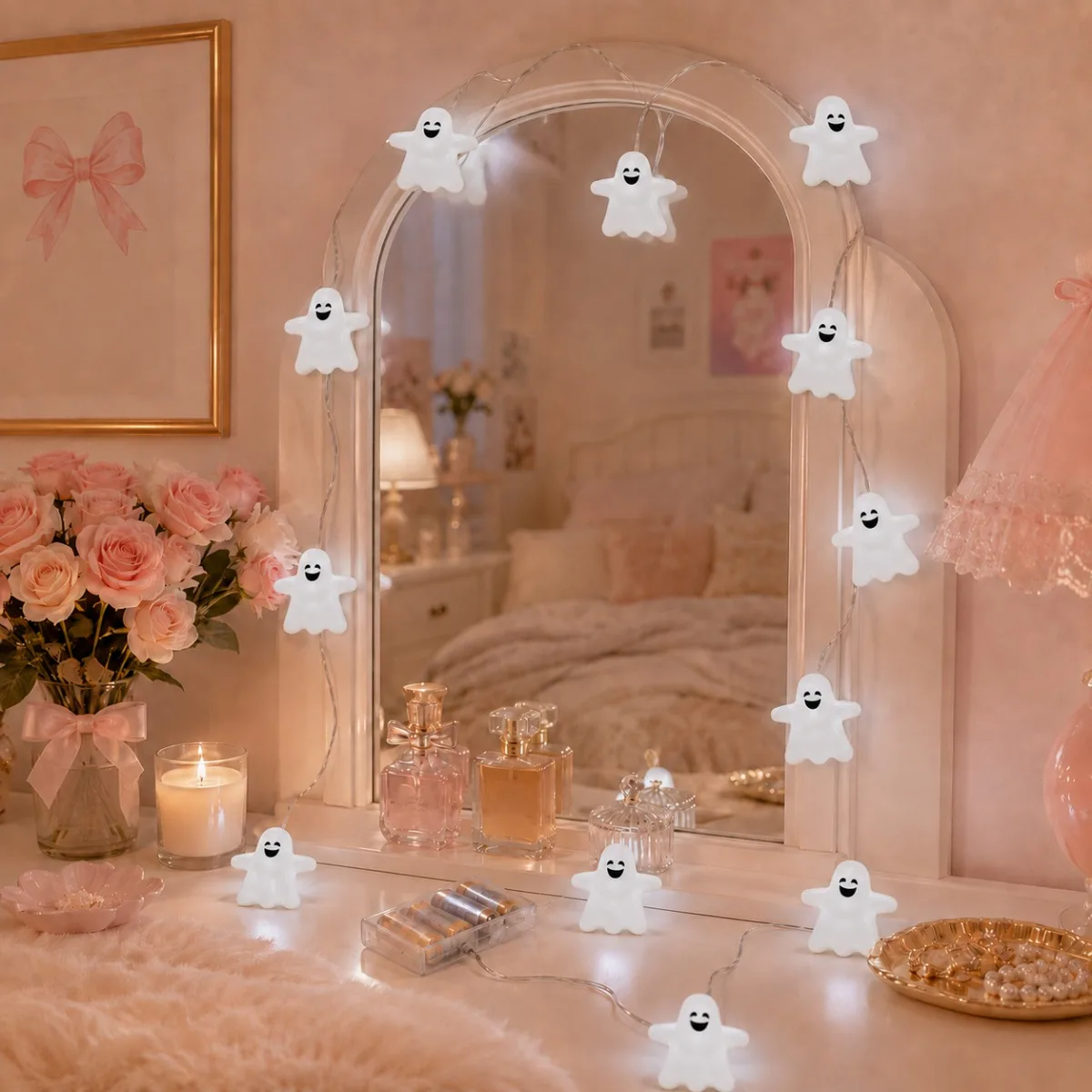1PC 2M/3M 3D Ghost Bat Pumpkin Halloween String Lights Battery Operated LED Fairy Light For Spooky Home Yard Window Indoor Decor