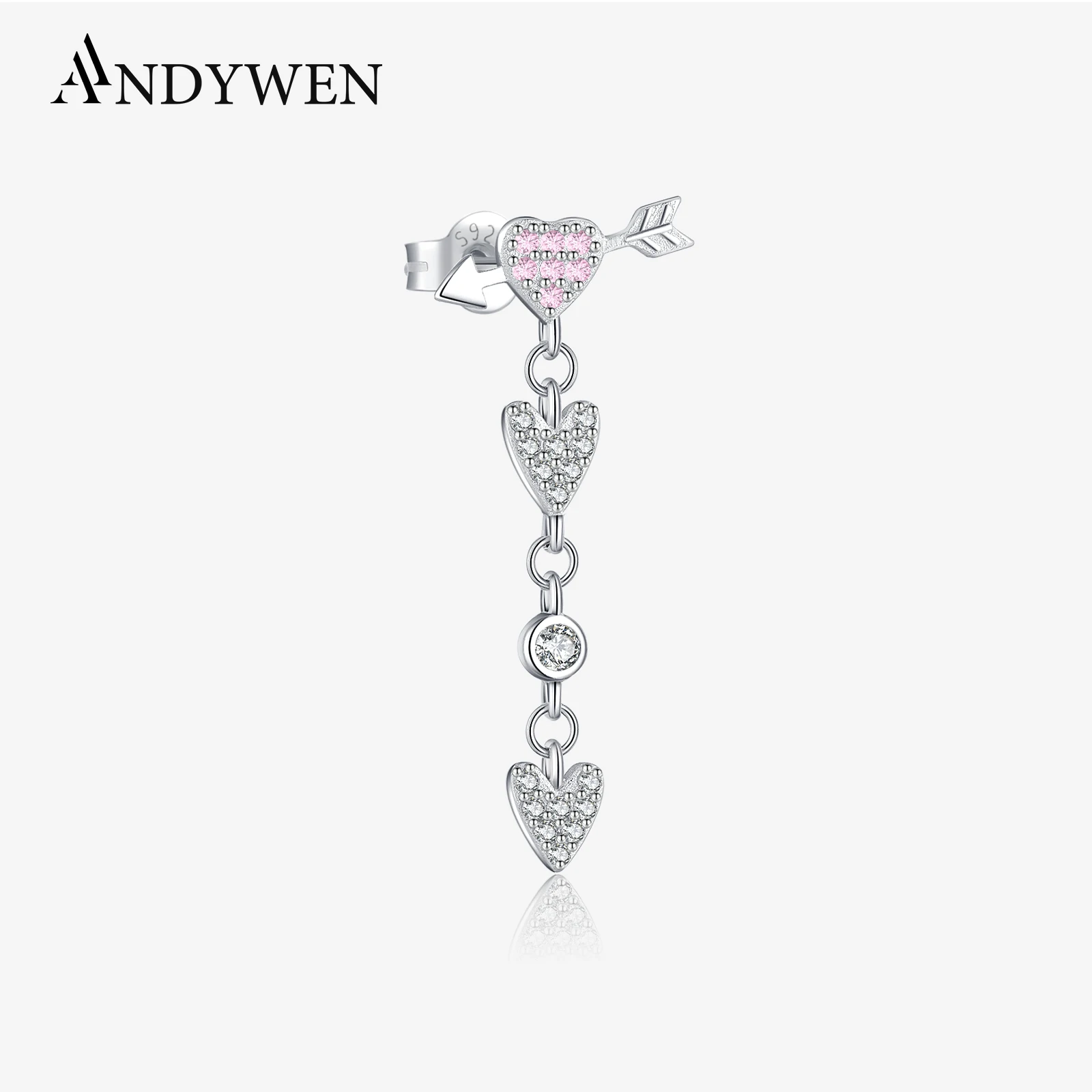 

ANDYWEN Delicate 925 Sterling Silver Heart Valentine Love Pink & Clear Zircon Drop Earrings 1PCS 2025 Women Fine Daily Jewelry