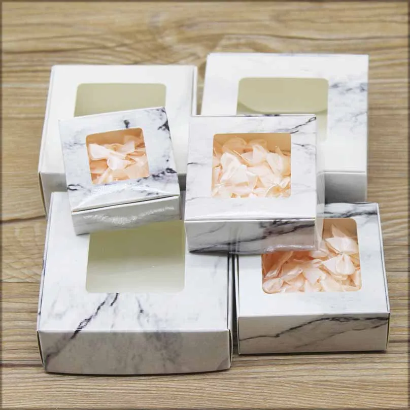 تغليف الهدايا ورق الكرافت مع نافذة ، متعددة الحجم ، ورقة صندوق من الرخام مع النوافذ ، عيد الميلاد علبة التعبئة والتغليف ، 10 قطعة #3