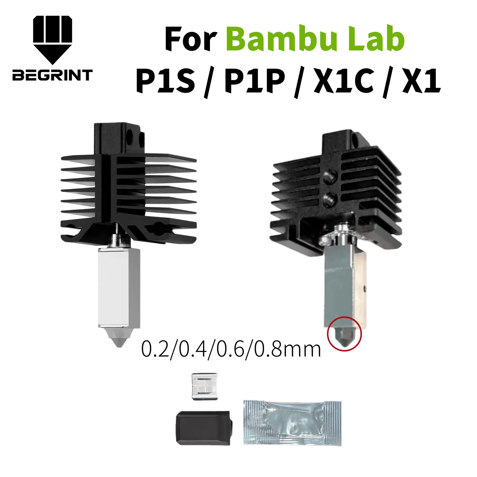 

Original Hotend Kit for Bambu Lab P1S P1P X1C X1, Rapid Heating Performance with Interchangeable 0.2-0.8mm Nozzle Set For Bamboo