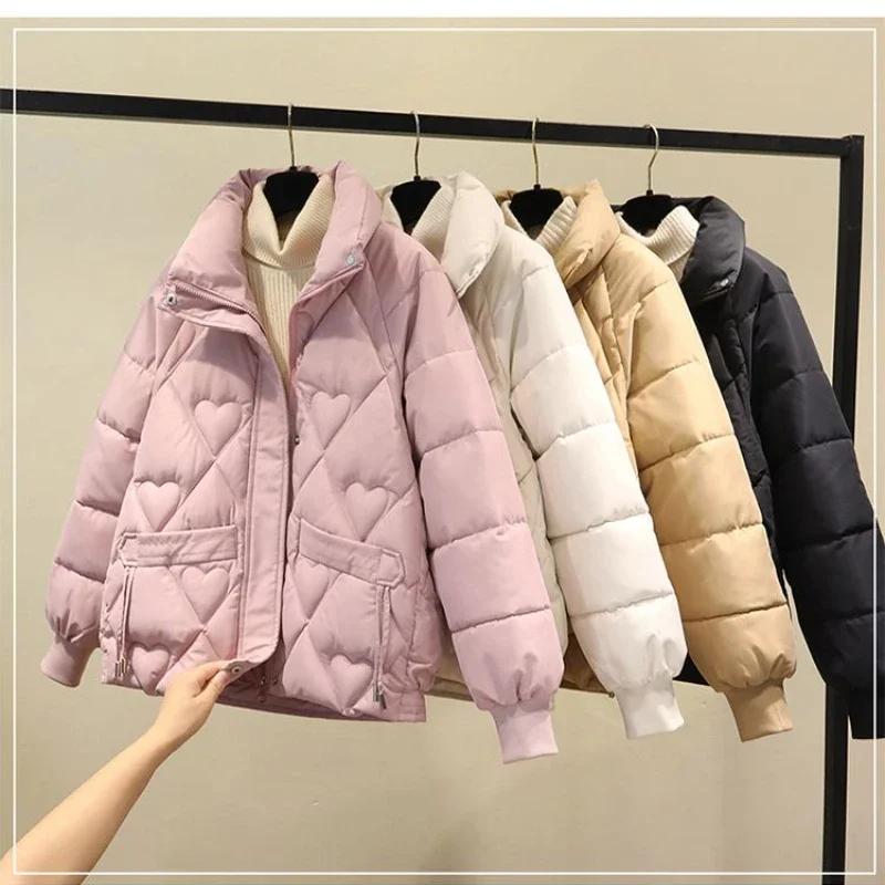 Women Korean Thick Warm Down Cotton Puffer Jacket Long Sleeve Hooded Parka Winter Coat Pockets Solid Plus Size Loose Overcoat