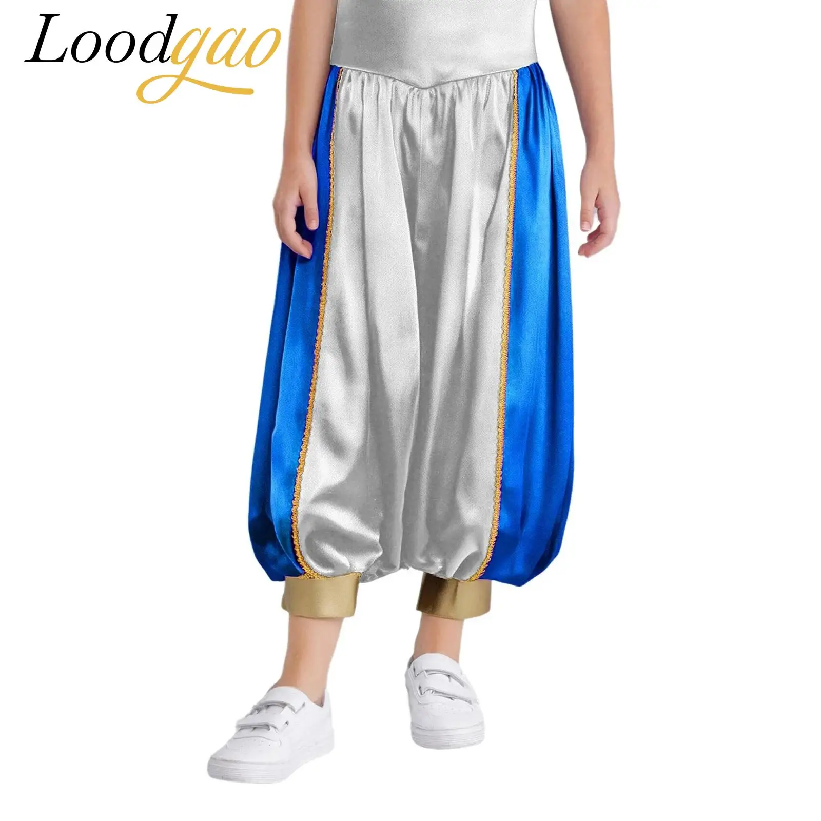 

Kids Arabian Belly Dance Costume Children Arab Satin Loose Harem Pants for Halloween Party Carnival Festival Ropleplay Trousers