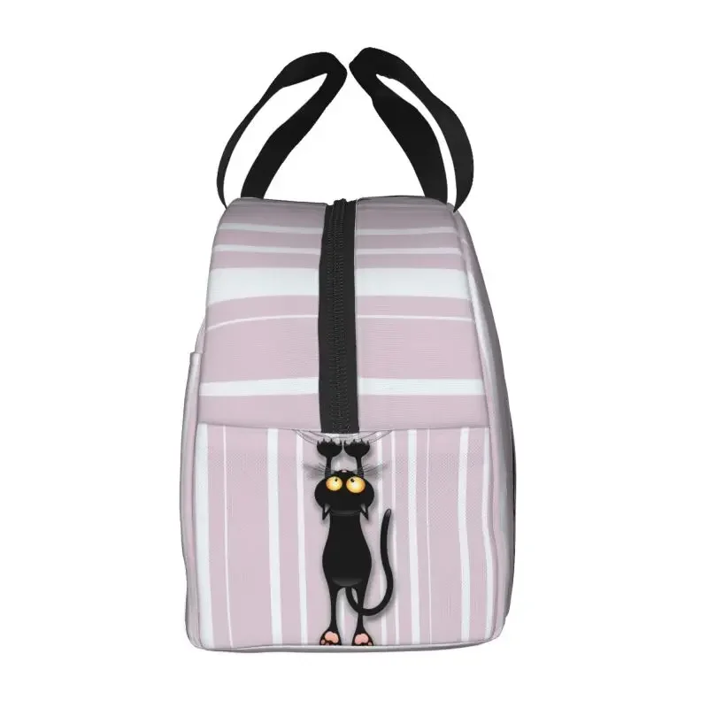 Fun Black Cat Falling Down Insulated Lunch Box for Women Portable Warm Cooler Thermal Lunch Bag School Food Picnic Tote Bags