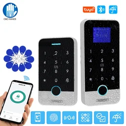 Bluetooth Tuya APP Smart Fingerprint RFID Access Control Keypad Touch IP65 Waterproof 13.56MHz Door Opener Keyless Lock System