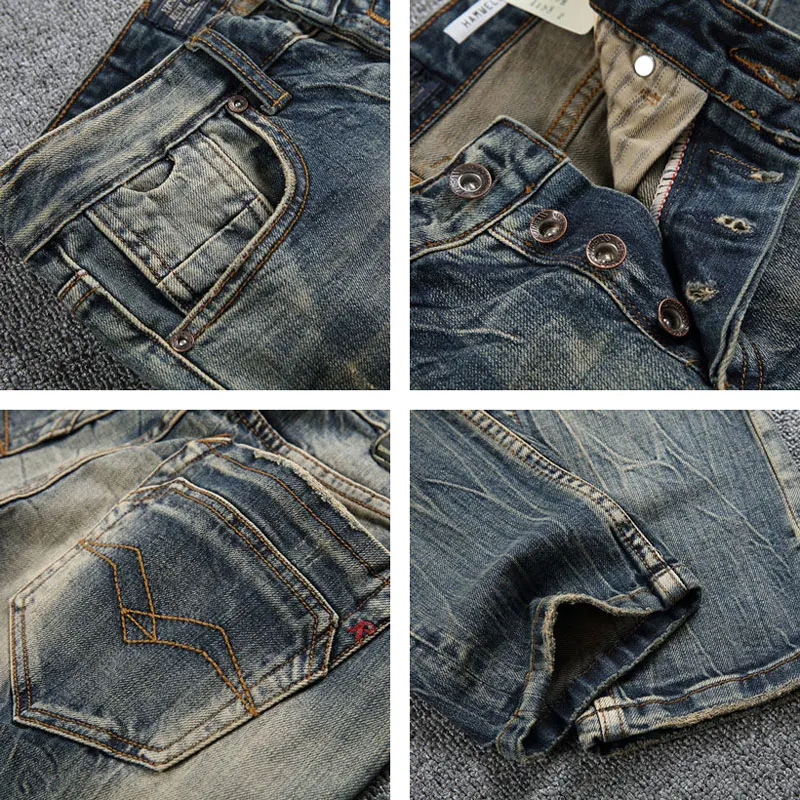 Fashion Designer Men Jeans Retro Washed Stretch Slim Fit Vintage Jeans High Quality Italian Style Casual Denim Pants Hombre