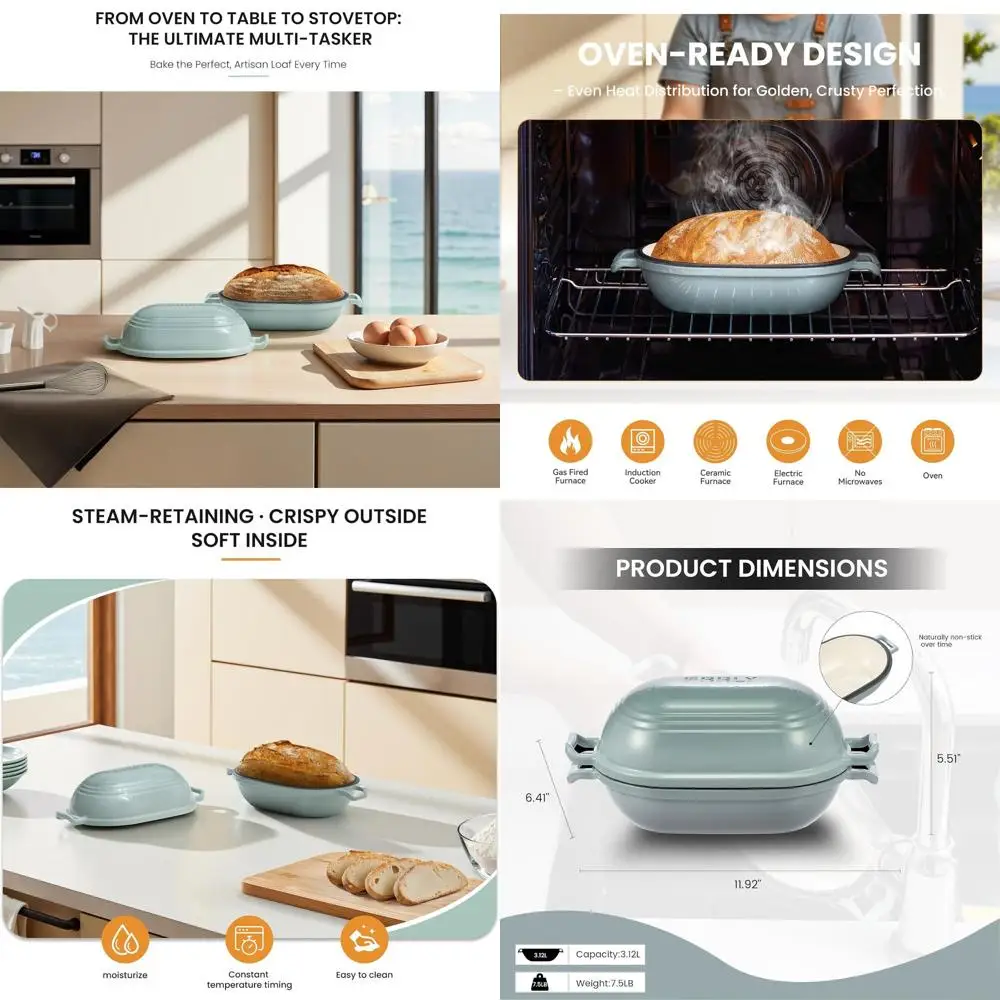 

Чугунная голландская духовка для выпечки хлеба на закваске, овальная сковорода 9x5 дюймов с крышкой, идеально подходит для домашнего приготовления на закваске и мясного рулета, духовка S