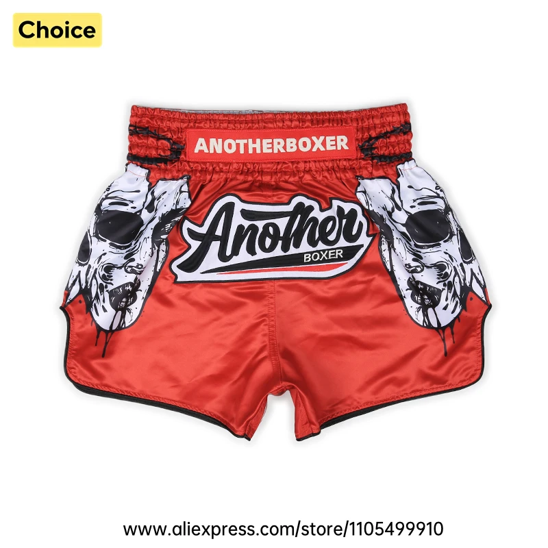 Totenkopf-Grafik Muay Thai Kampfshorts Satin Box- und Kickboxhosen für Jugendliche, Erwachsene, Männer, Frauen, MMA, Fitness-Training & Wettkampfhosen